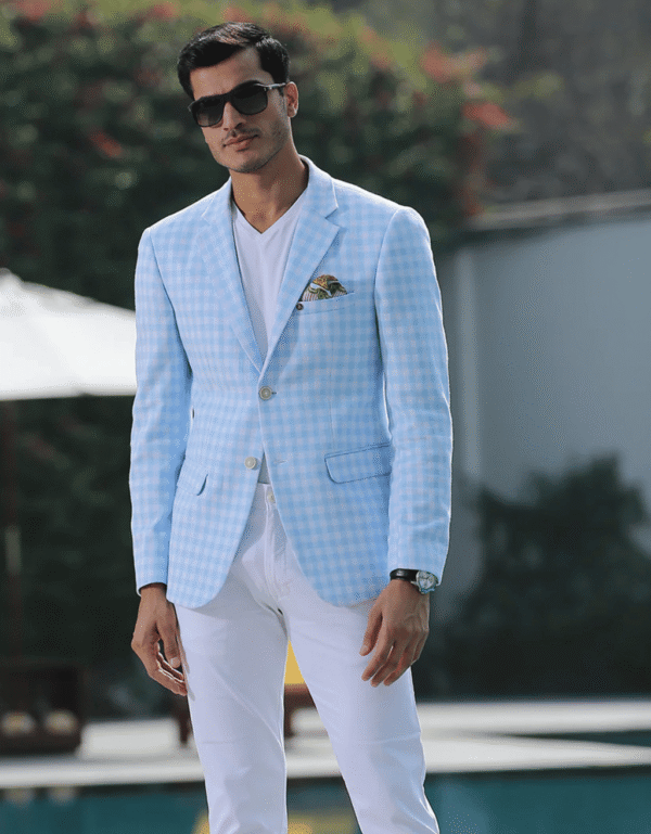 Skyblue Knitted Check Blazer