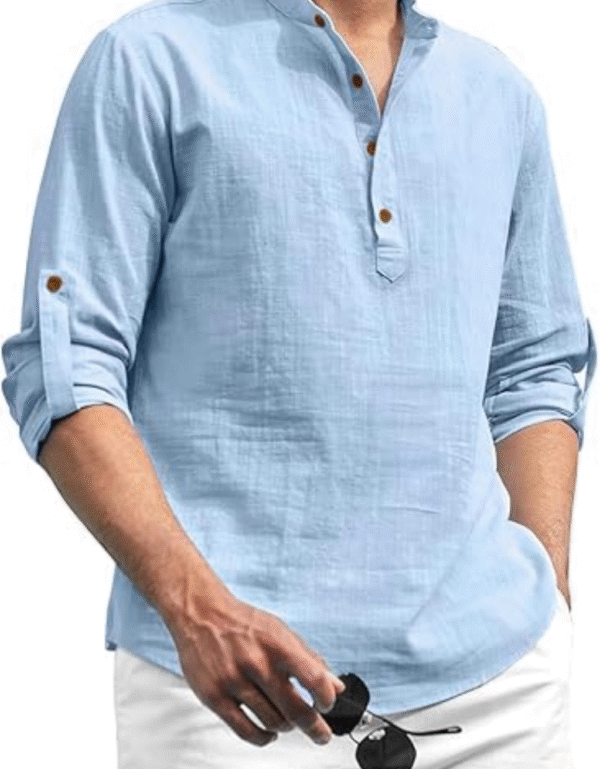 Zombom Men's Casual Regular Fit Short Kurta, Cotton Blend, Solid Color, with Mandarin/Chinese Collar